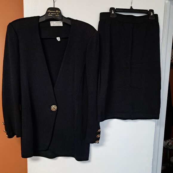 St. John Black Suit with Gold Buttons - Picture 1 of 4